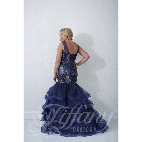 Tiffany Designs Sequin Mermaid Dress 16320 Charcoal - Picture 2 of 6